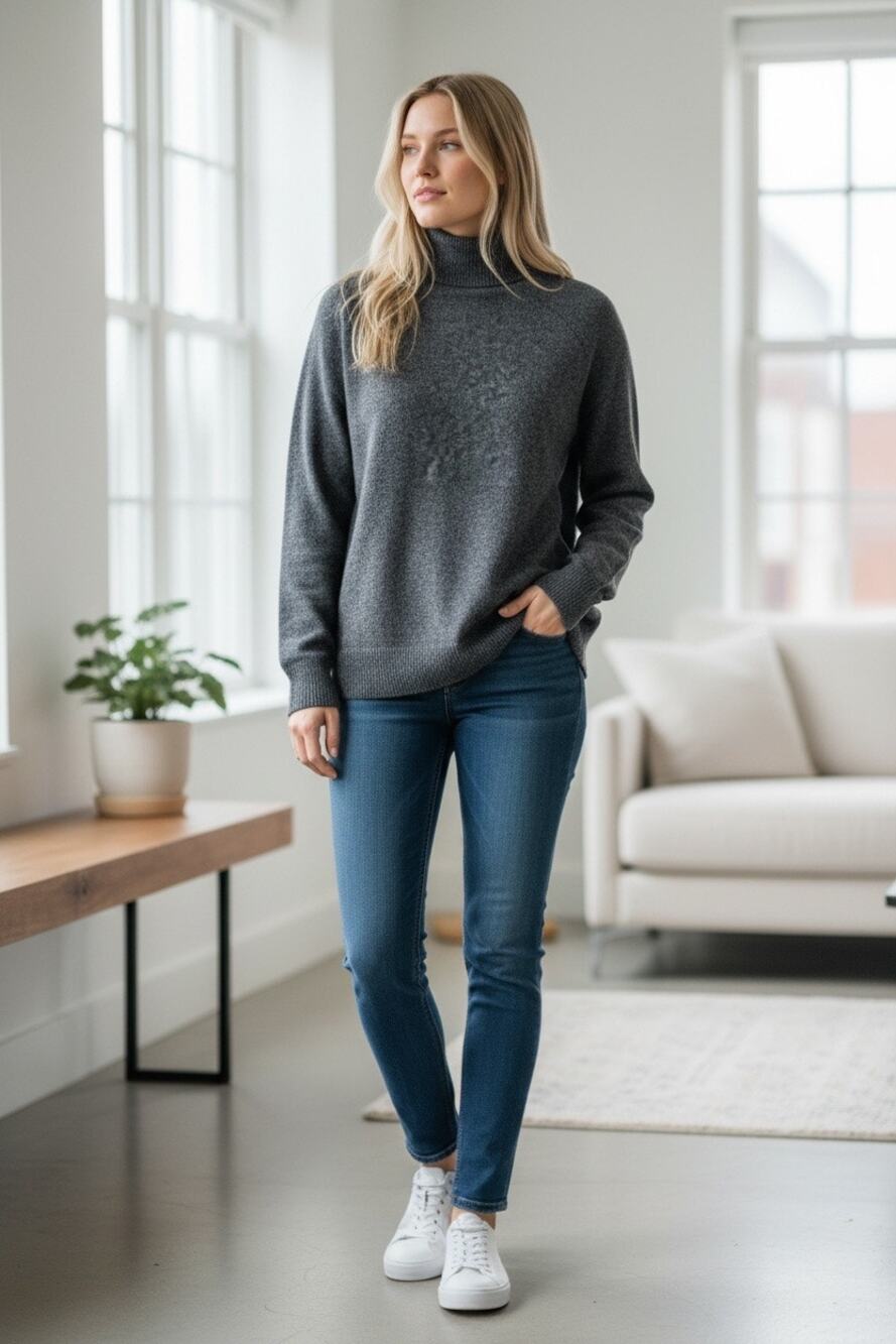 VINCE 100% Cashmere Turtleneck Long Sleeve Sweater Marbled Gray Size XS